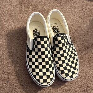 Vans Checkered Slip-On Shoes - Black and White unisex